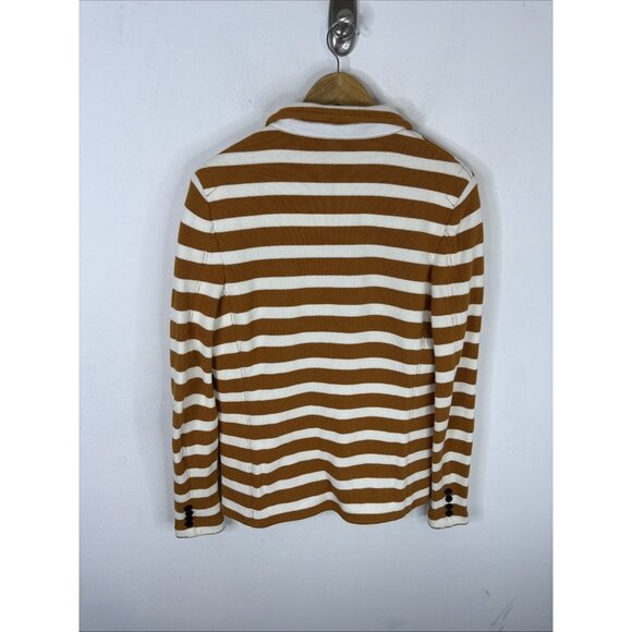 Le 31 Nautical Stripe Knit Cotton Blazer Brown White Men Small Cardigan Preppy - Picture 5 of 8
